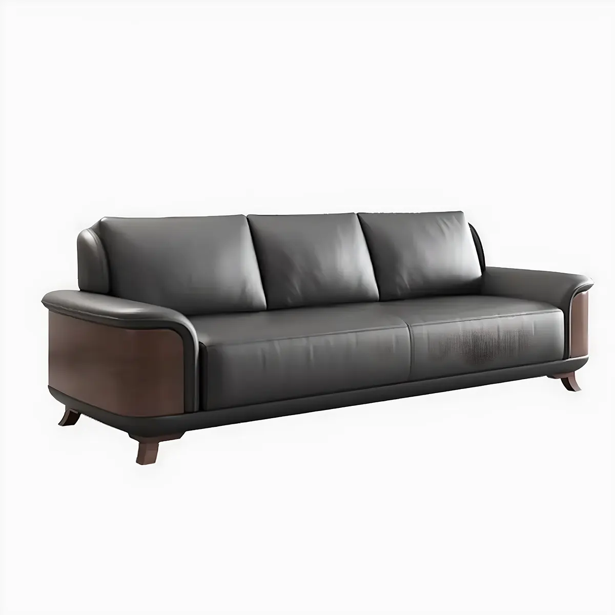 Ash Wood Sofa Covered With High-Quality Black Leather - Modern Luxurious Design 