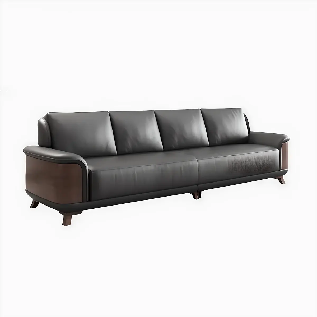 Ash Wood Sofa Covered With High-Quality Black Leather - Modern Luxurious Design 