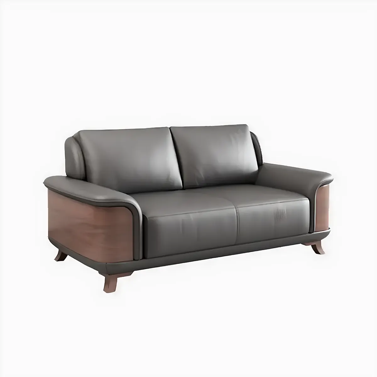 Ash Wood Sofa Covered With High-Quality Black Leather - Modern Luxurious Design 