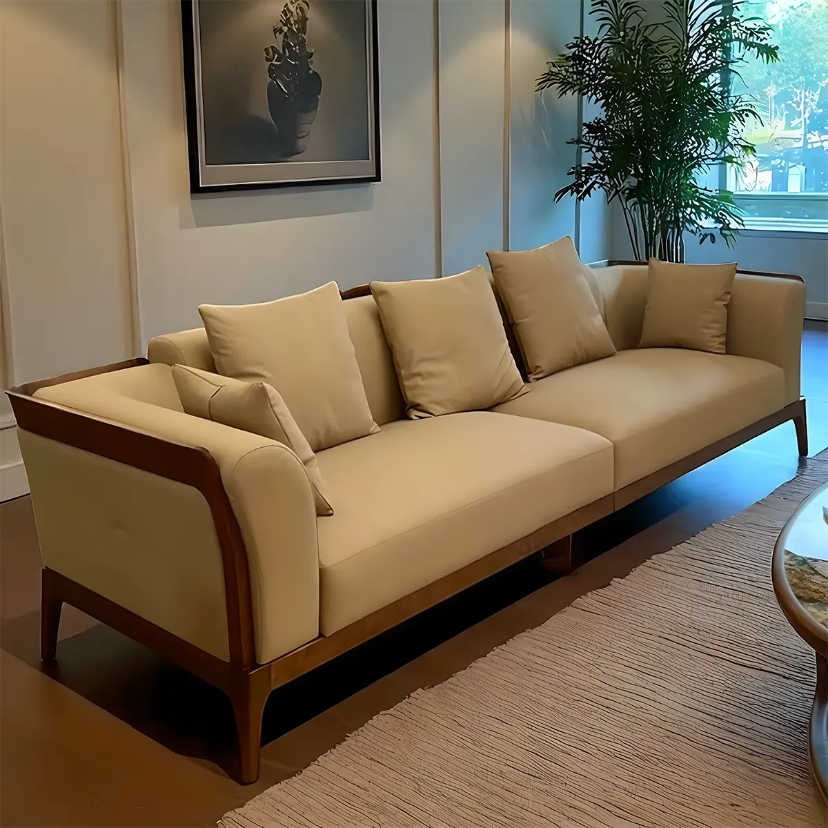 Ash Wood Sofa Covered With High-Quality Fabric - Modern, Minimalist And Sophisticated Style 