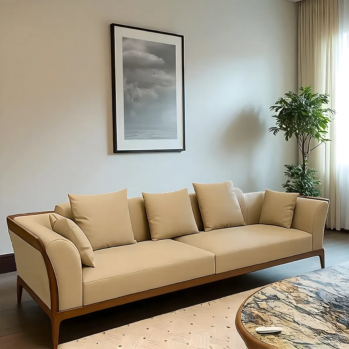 Ash Wood Sofa Covered With High-Quality Fabric - Modern, Minimalist And Sophisticated Style 