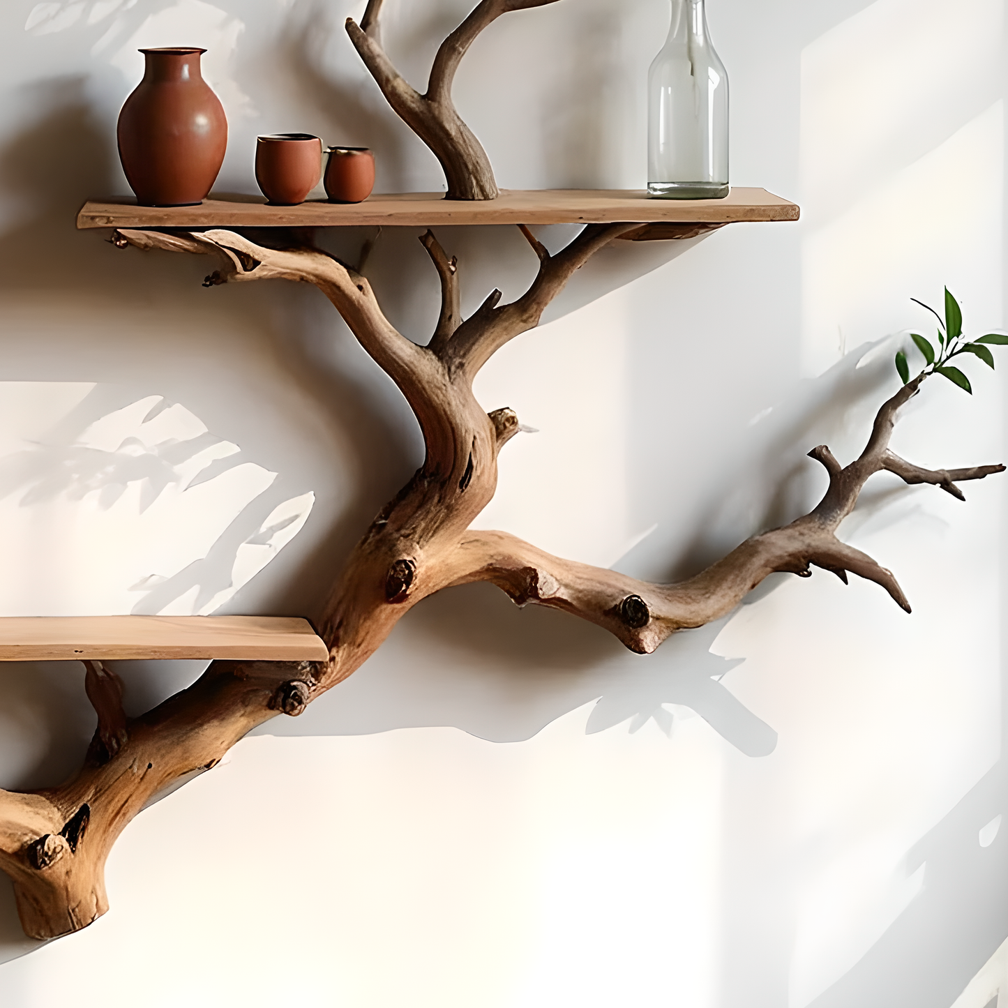 Boho Tree Branch Shelf – Reclaimed Wood Bookshelf for Eco Homes 