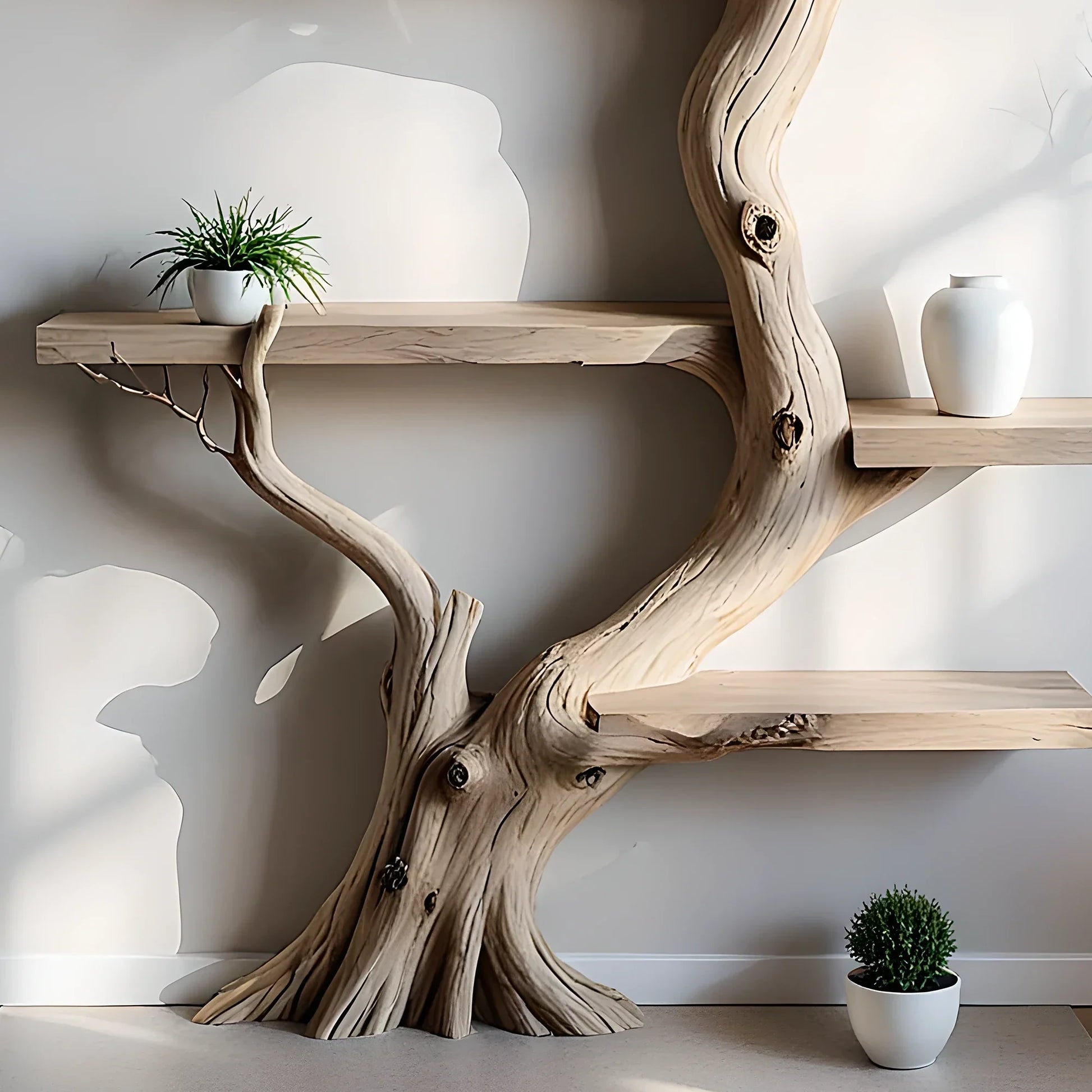 Bookshelf made from tree rustic floating shelf decorative bookcase home decor . 