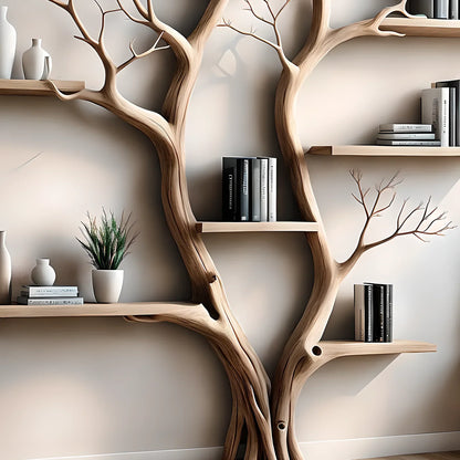 Bookshelf shaped like a tree with 2 branches, bookshelf shaped like a perennial wooden tree, living room decoration 