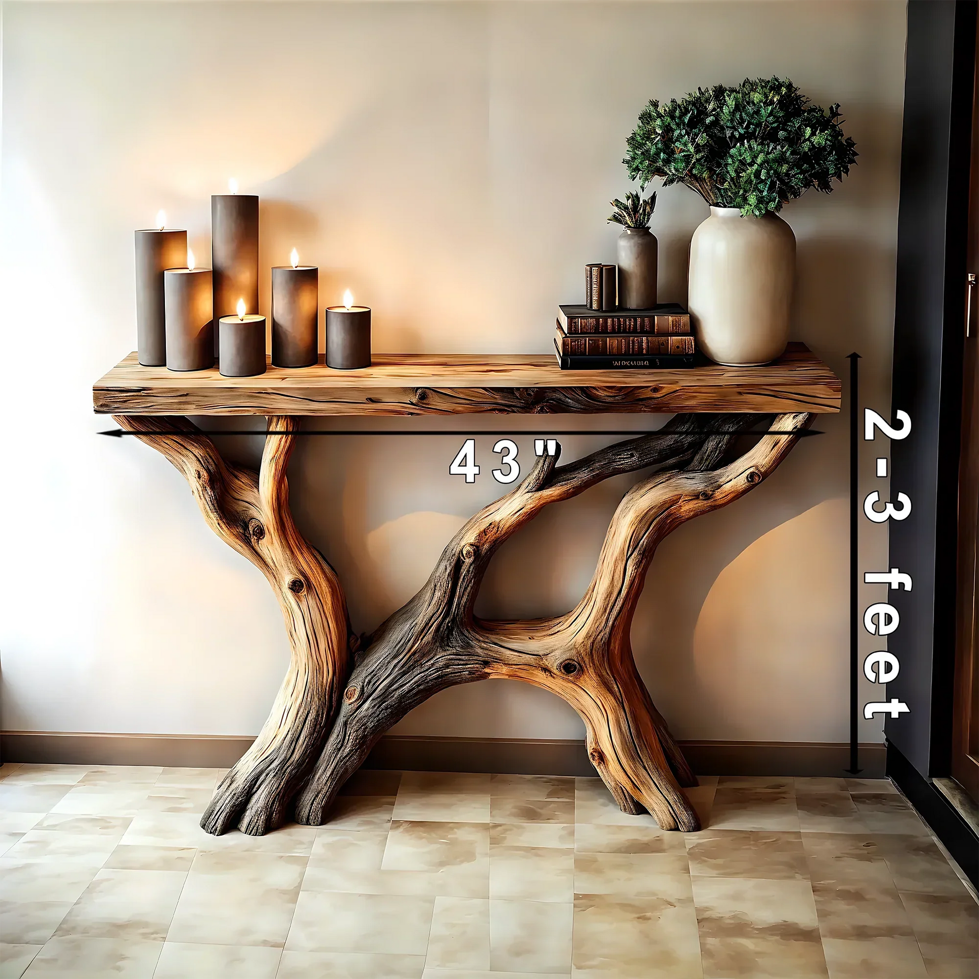 Console Table, Living Room Side Table, Handmade Rustic Farmhouse Style Console Table Natural Wood Home Decor 