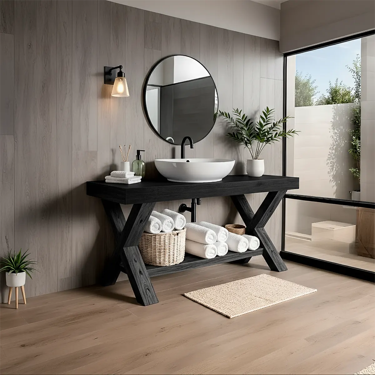 CrossBeam Vanity – Solid Wood Rustic Bathroom Design - Rustira