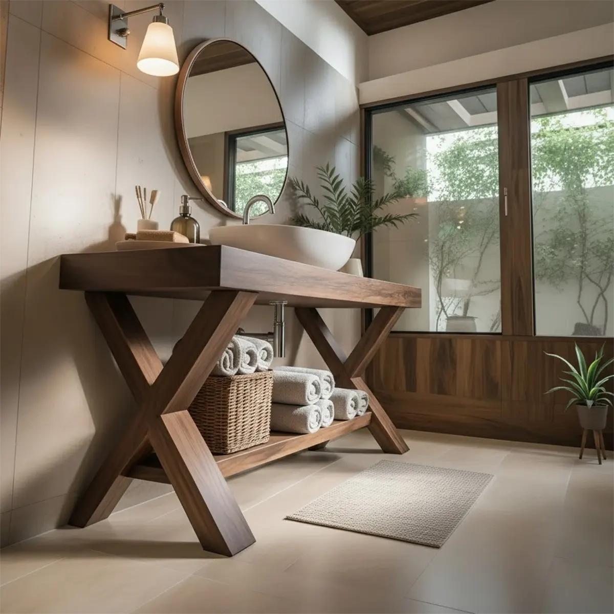 CrossBeam Vanity – Solid Wood Rustic Bathroom Design - Rustira