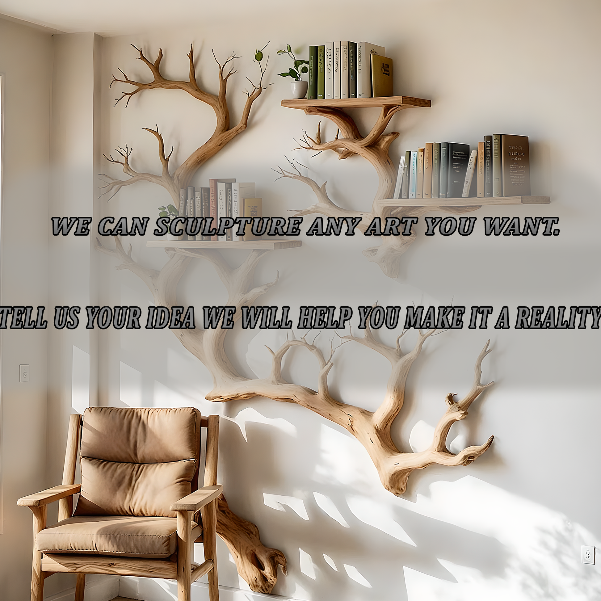 Custom Tree Bookshelf – Handmade Wooden Branch Shelf for Home Decor 