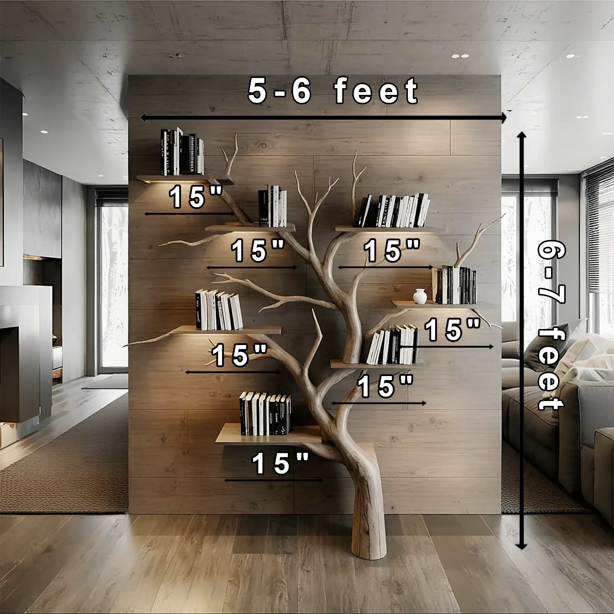 Tree Decorative Bookshelf Carved Embossed Wall Mounted Bookshelf Solid Wood Driftwood Branch Wall Shelf Art Christmas gift 