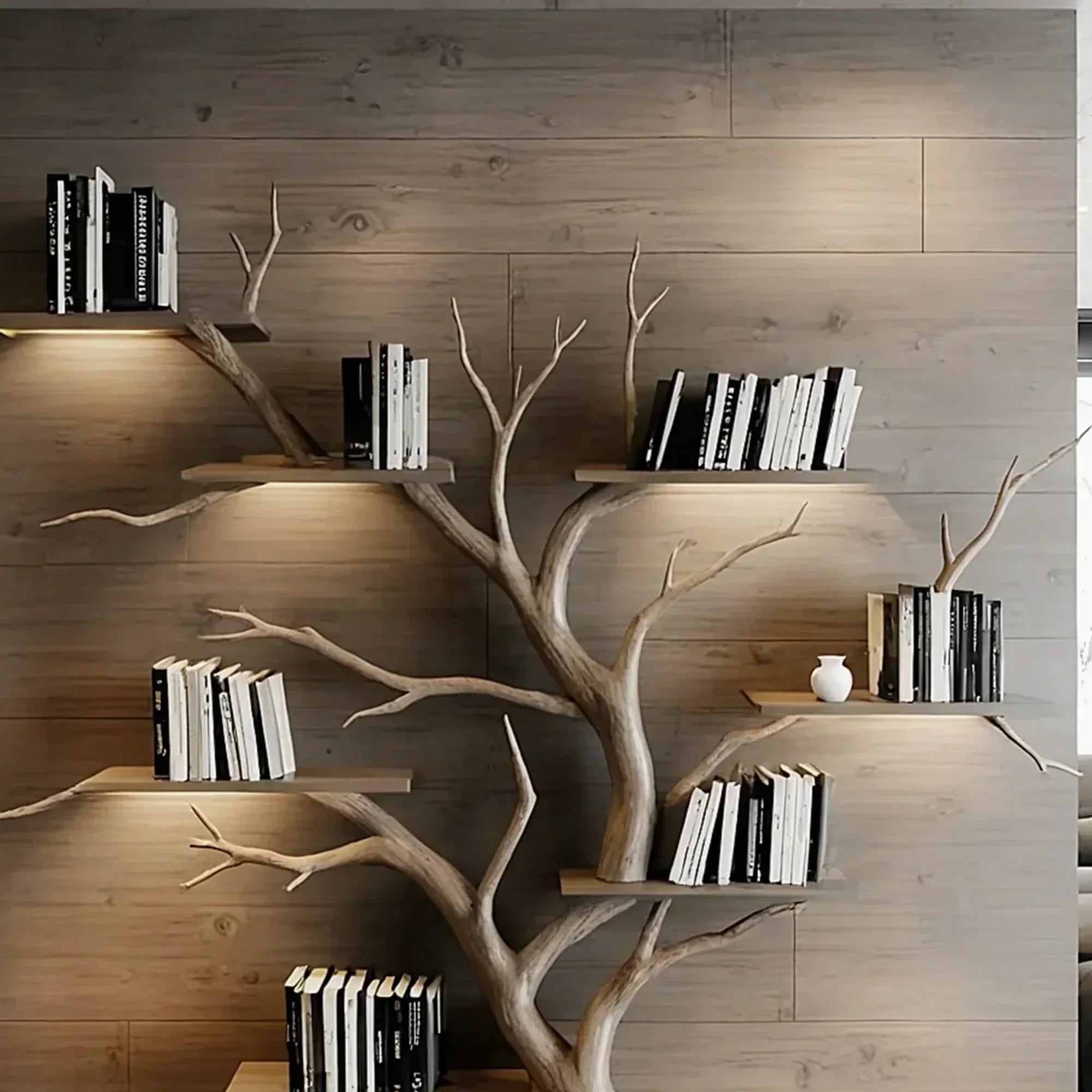 Tree Decorative Bookshelf Carved Embossed Wall Mounted Bookshelf Solid Wood Driftwood Branch Wall Shelf Art Christmas gift 