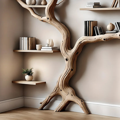 Decorative bookshelf made of solid driftwood for home decoration 