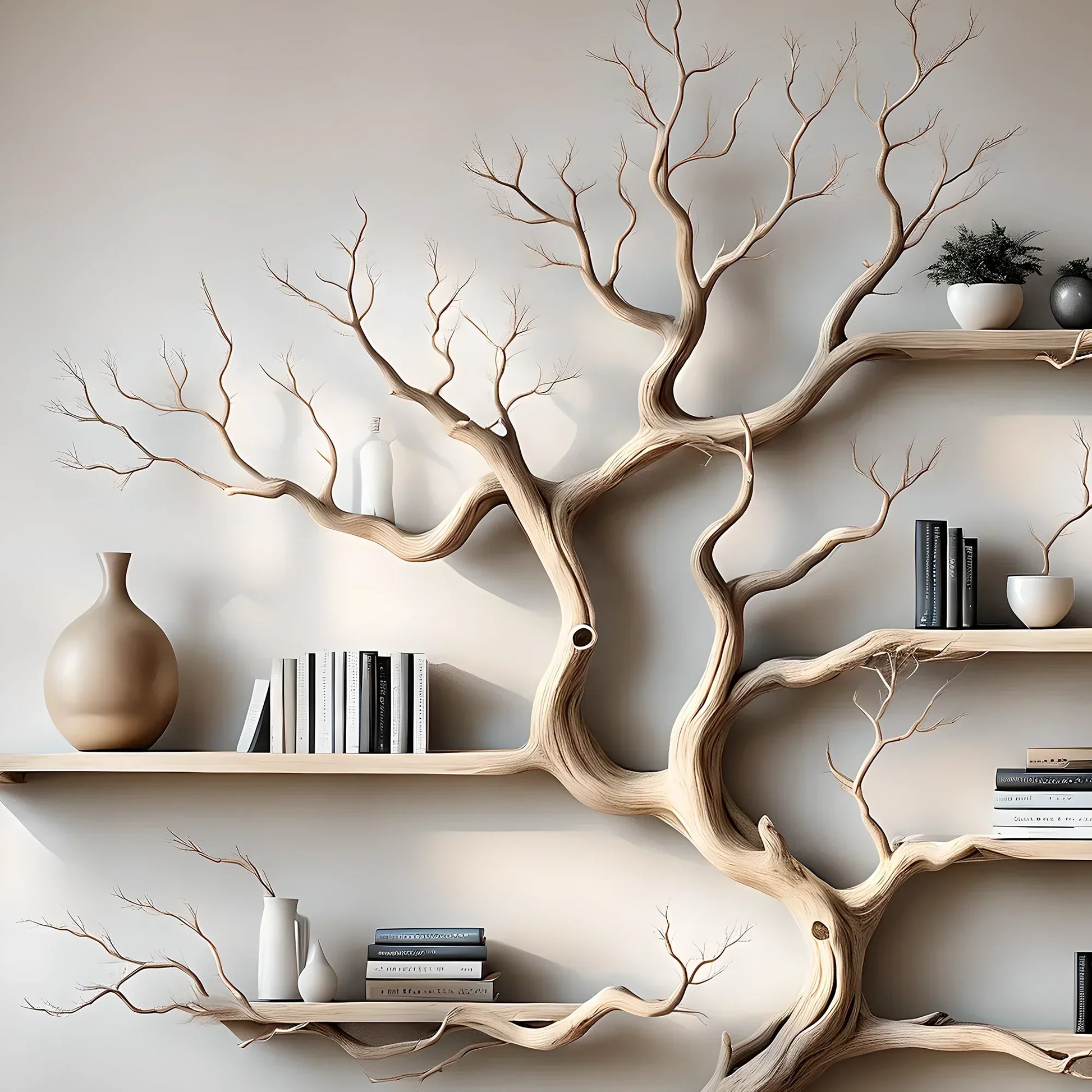 Driftwood bookshelf, driftwood, Christmas decoration shelf, bookshelf, tree-shaped shelf 