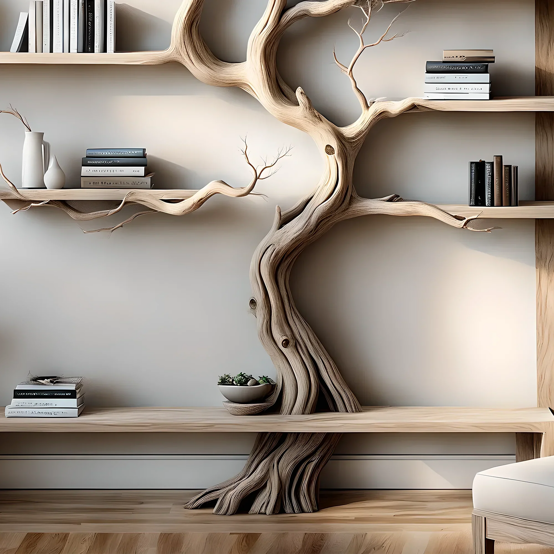Driftwood bookshelf, driftwood, Christmas decoration shelf, bookshelf, tree-shaped shelf 