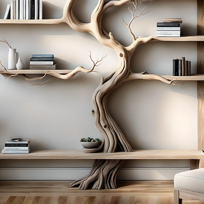 Driftwood bookshelf, driftwood, Christmas decoration shelf, bookshelf, tree-shaped shelf 