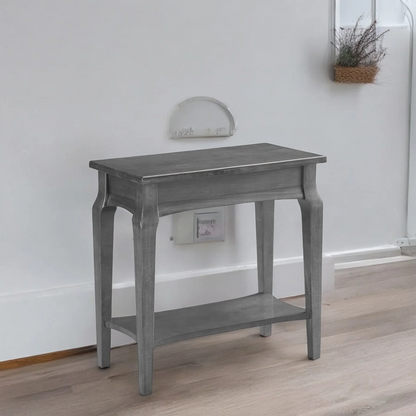 Elegant Gray Wood Side Table with Shelf – Classic Accent Table 