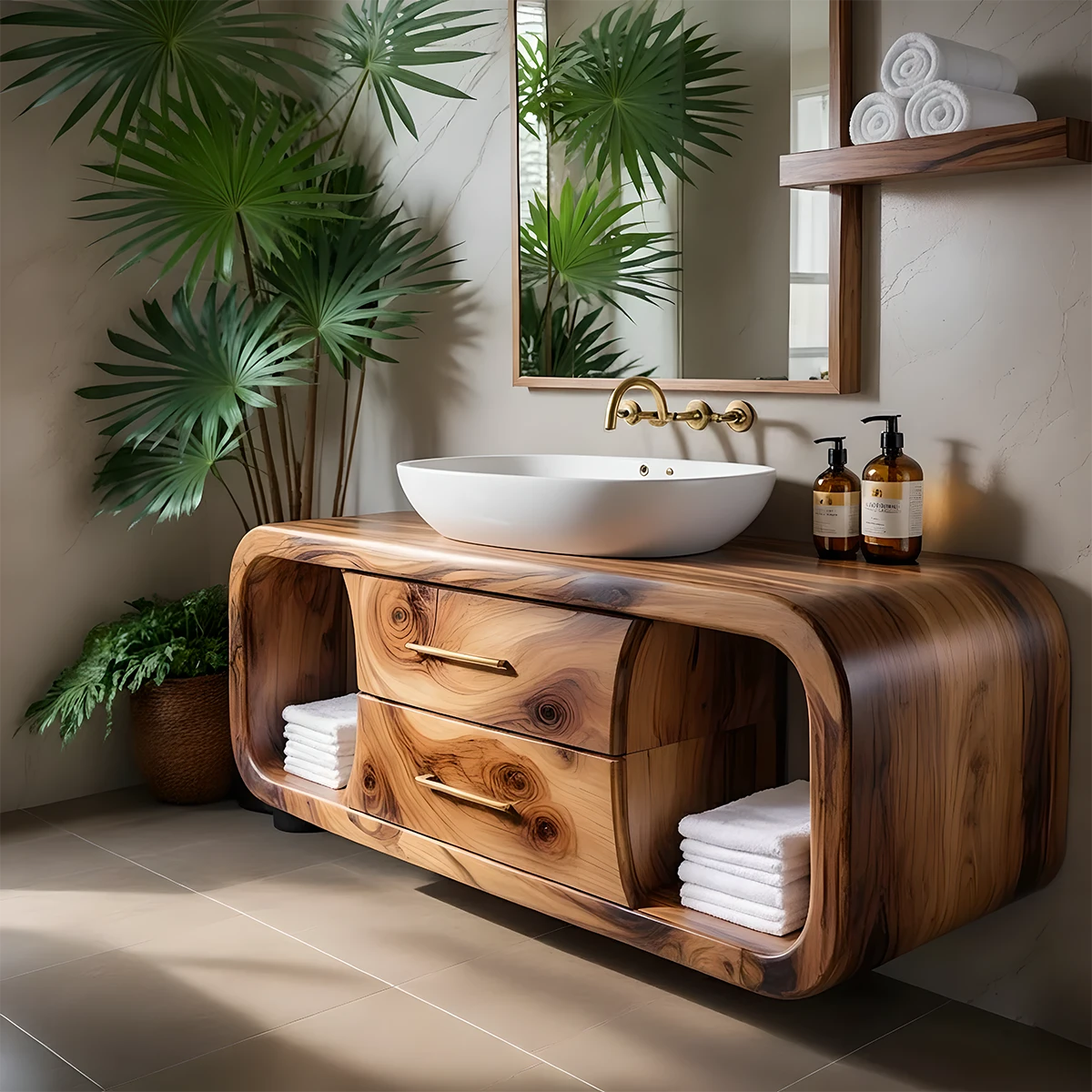 Elysian Bathroom Vanity – Natural Solid Wood Organic Modern - Rustira