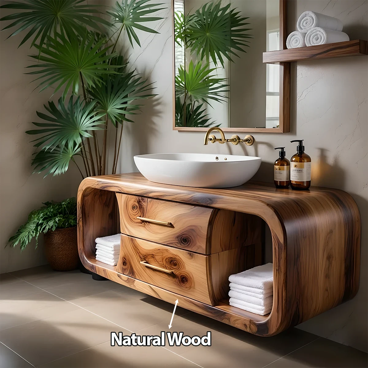 Elysian Bathroom Vanity – Natural Solid Wood Organic Modern - Rustira