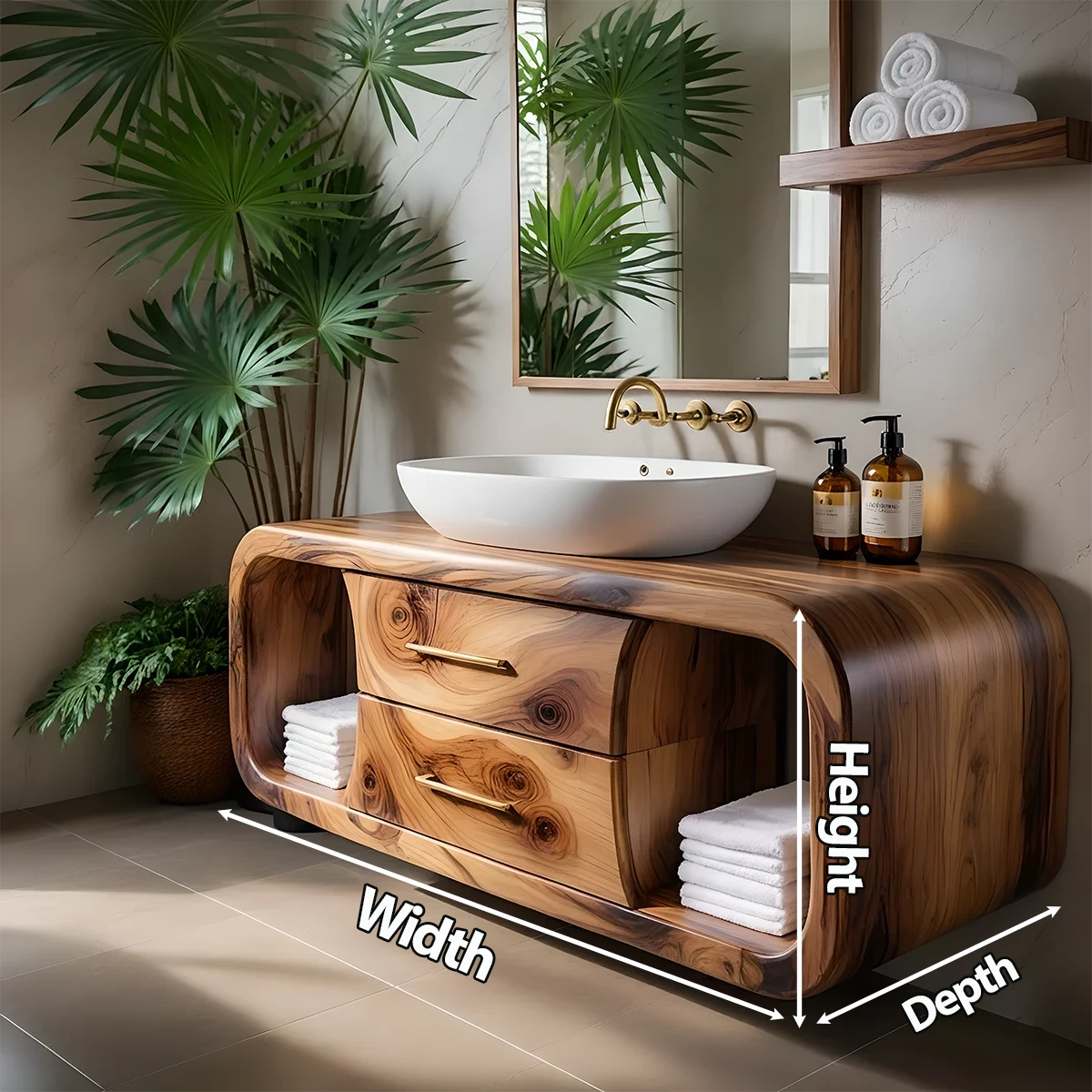 Elysian Bathroom Vanity – Natural Solid Wood Organic Modern - Rustira