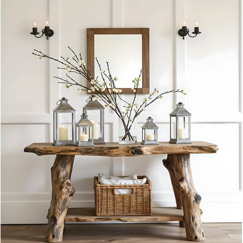 Farmhouse Entryway Table – Handmade Rustic Natural Wood Console Table, Live Edge Design, Narrow Console Furniture 