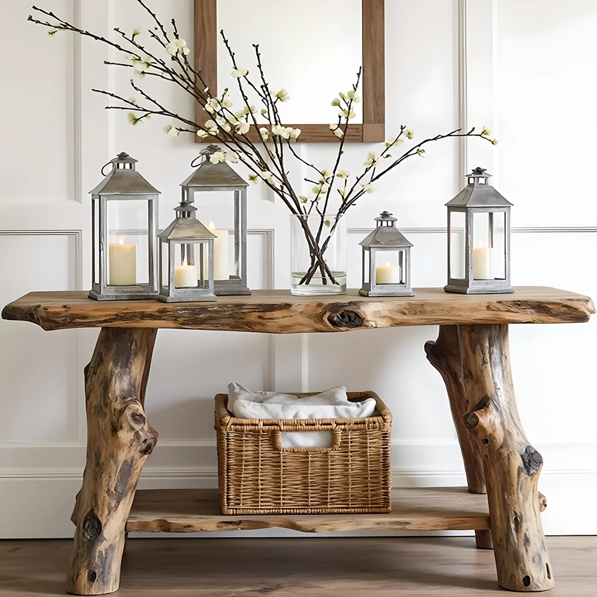 Farmhouse Entryway Table – Handmade Rustic Natural Wood Console Table, Live Edge Design, Narrow Console Furniture 