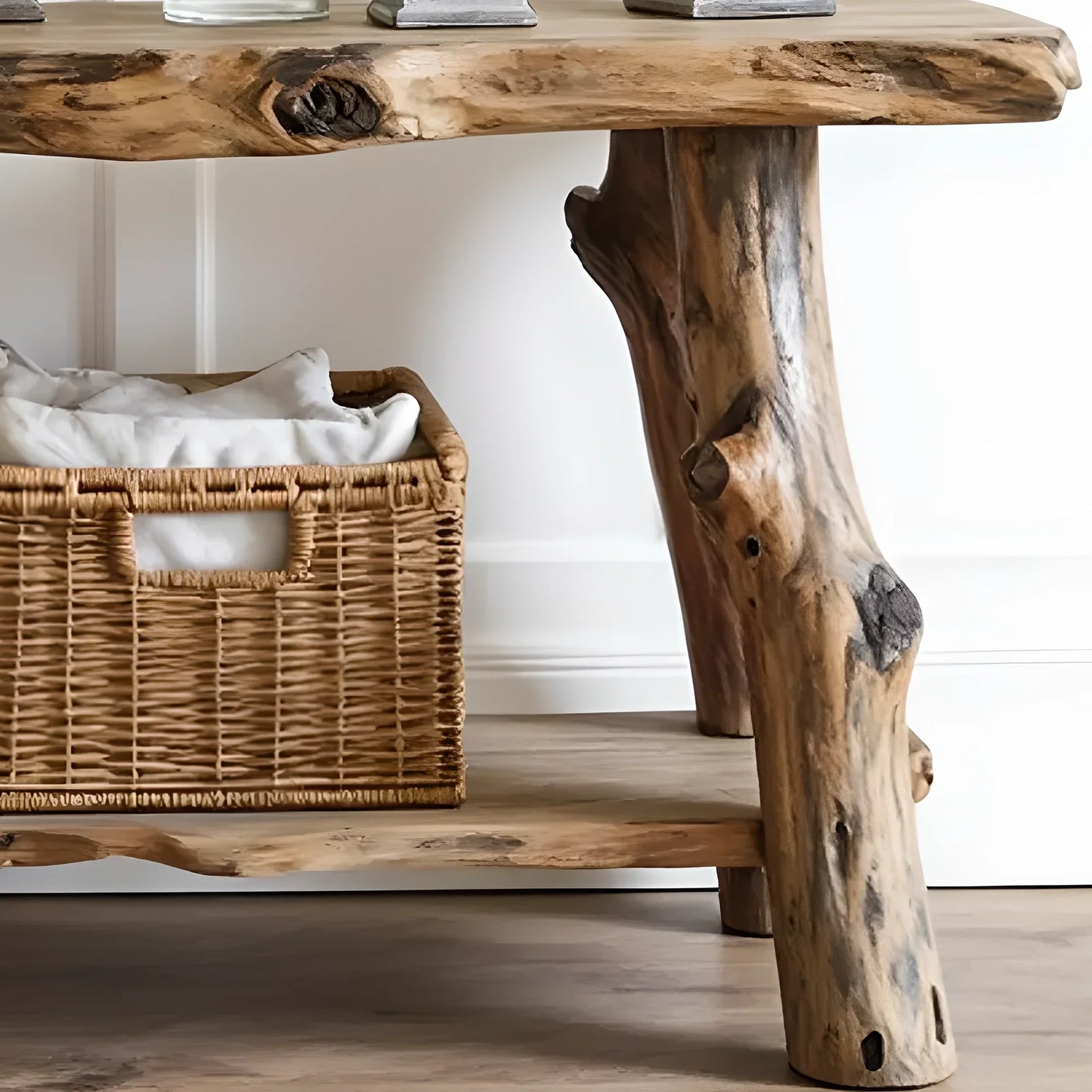 Farmhouse Entryway Table – Handmade Rustic Natural Wood Console Table, Live Edge Design, Narrow Console Furniture 