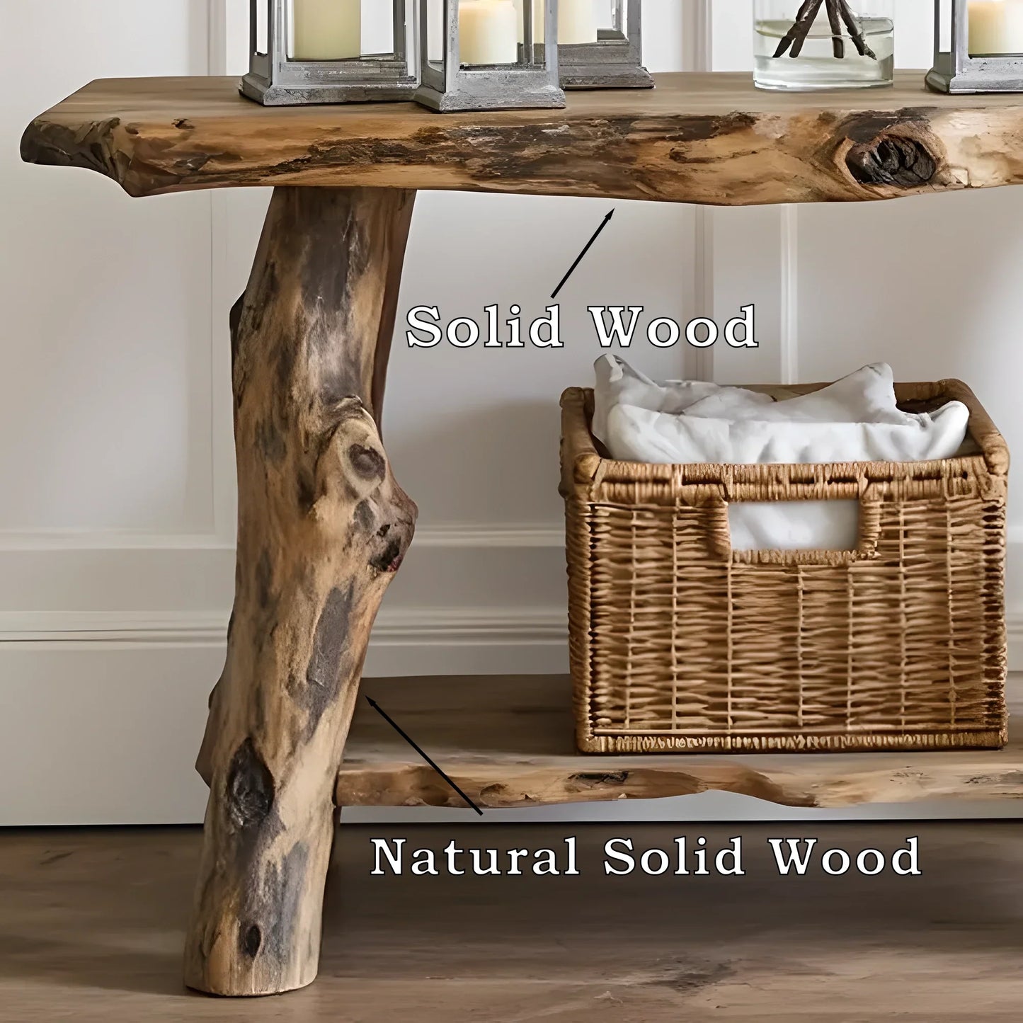 Farmhouse Entryway Table – Handmade Rustic Natural Wood Console Table, Live Edge Design, Narrow Console Furniture 