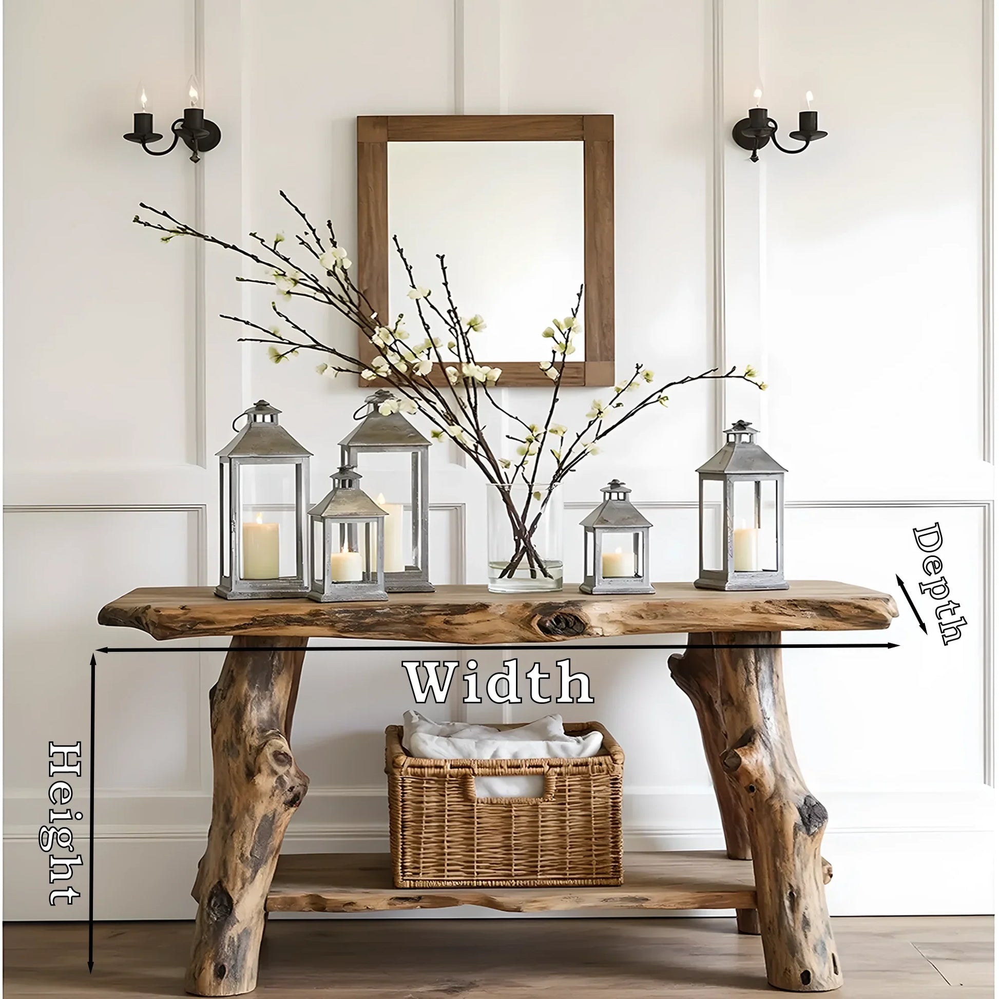 Farmhouse Entryway Table – Handmade Rustic Natural Wood Console Table, Live Edge Design, Narrow Console Furniture 