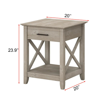 Farmhouse Style Light Wood Nightstand with Drawer and Shelf 