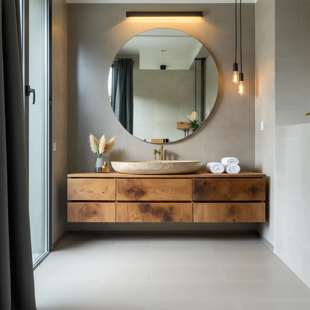 Floating Solid Wood Bathroom Vanity with Modern Storage - Rustira