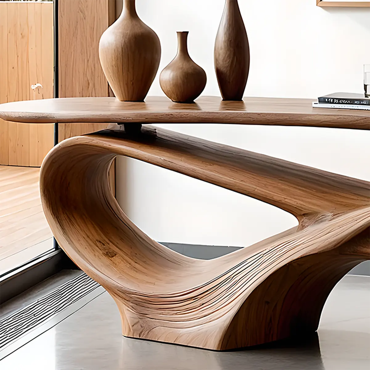 Flow Arc Walnut Console Table – Handcrafted Modern Design - Rustira