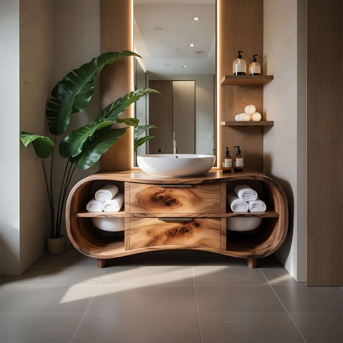 Flowline Bathroom Vanity – Natural Solid Wood Contemporary - Rustira