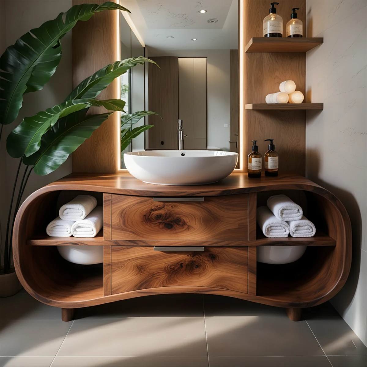 Flowline Bathroom Vanity – Natural Solid Wood Contemporary - Rustira