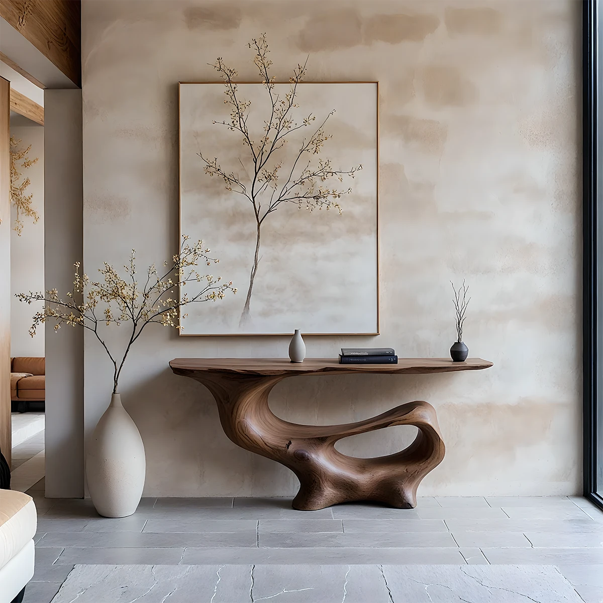 Fluid Sculpted Solid Wood Console Table — Organic Luxury Entryway Art Piece - Rustira