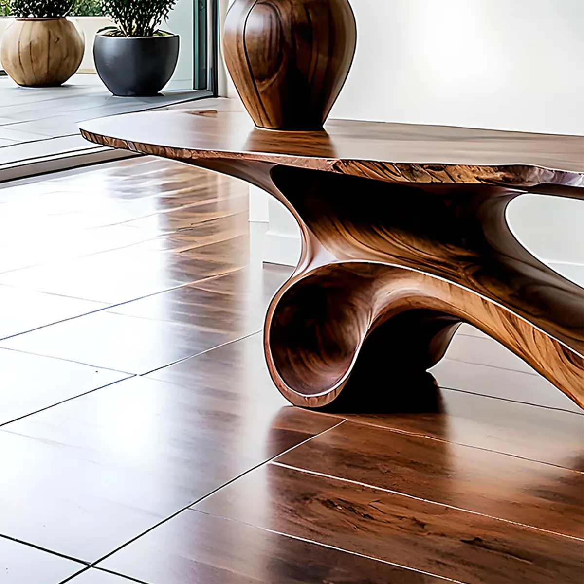 Fluid Twist Walnut Console Table – Modern Sculptural Wood - Rustira