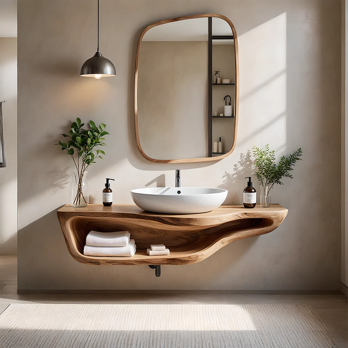 Handcrafted Live Edge Floating Bathroom Vanity With Shelf - Rustira