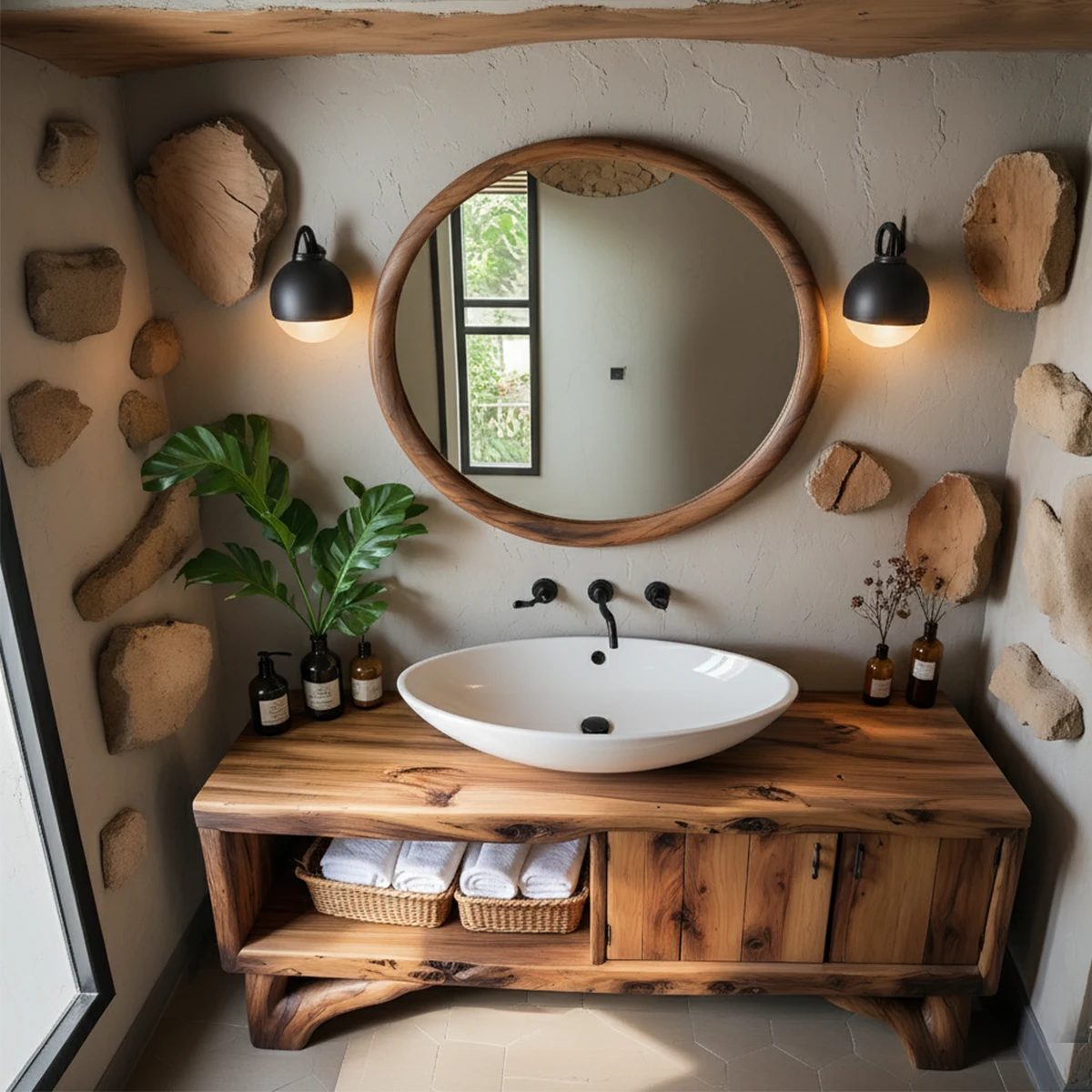 Handcrafted Live-Edge Rustic Solid Wood Bathroom Vanity - Rustira