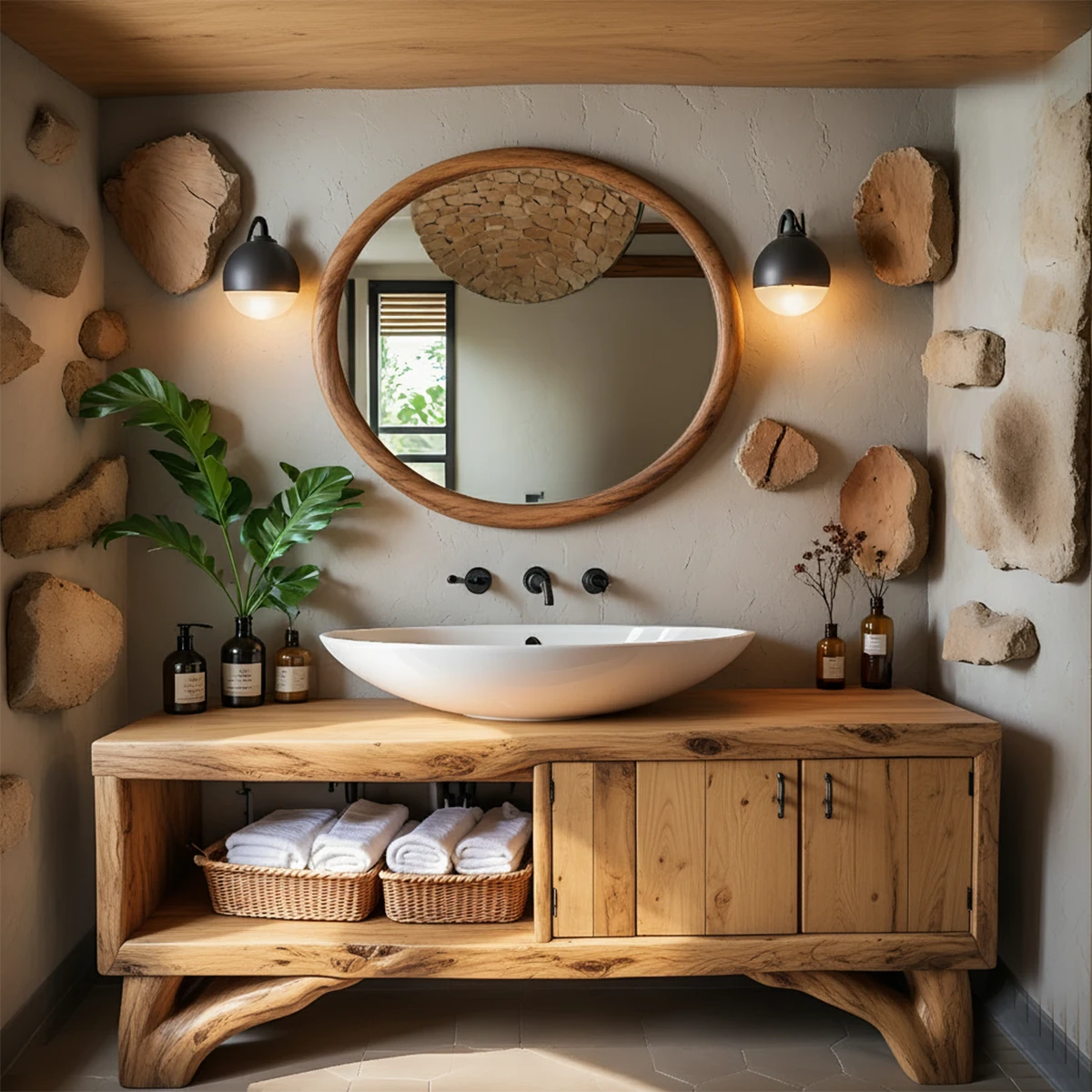 Handcrafted Live-Edge Rustic Solid Wood Bathroom Vanity - Rustira