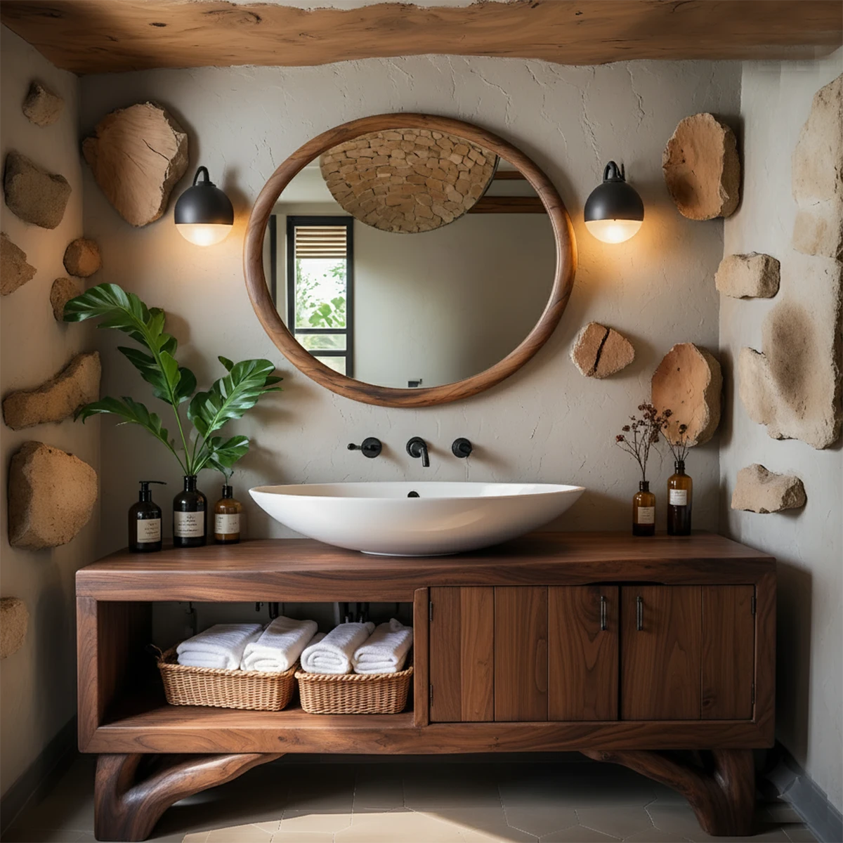 Handcrafted Live-Edge Rustic Solid Wood Bathroom Vanity - Rustira