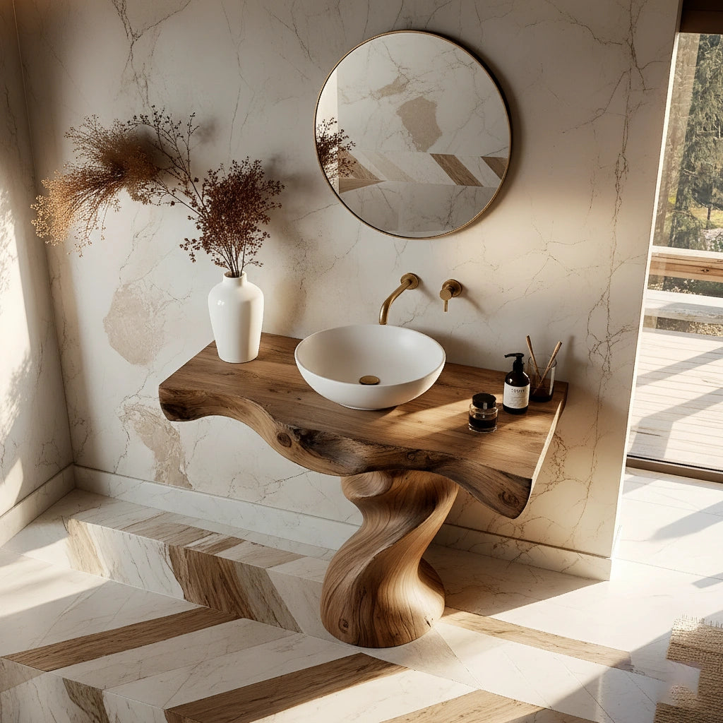 Handcrafted Live Edge Vanity with Sculpted Twisted Wood Base - Rustira