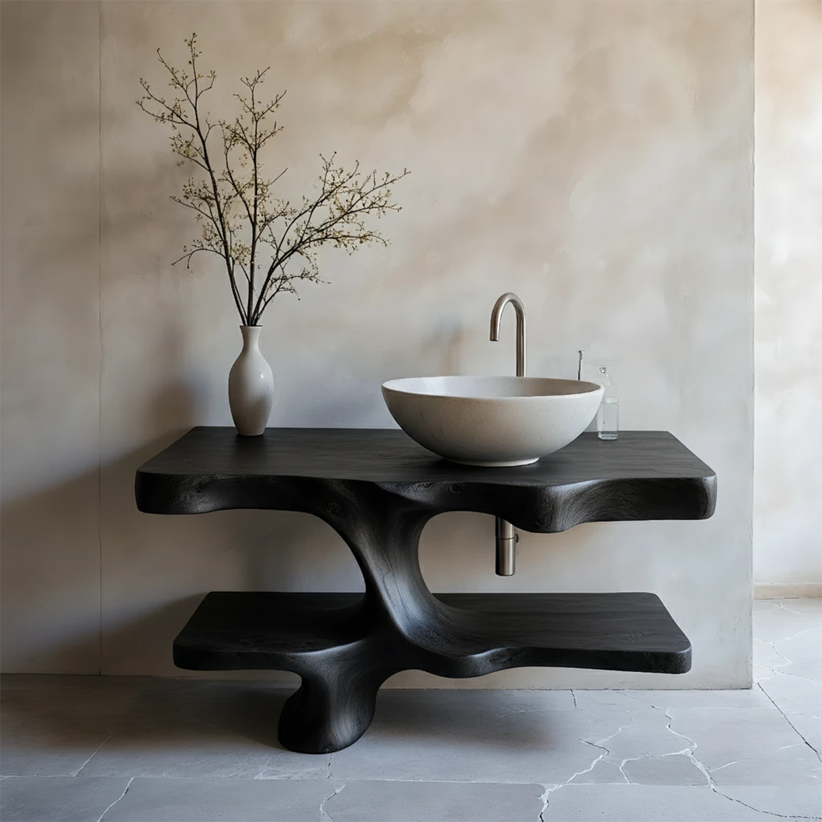 Handcrafted Solid Wood Vanity with Organic Branch Form - Rustira