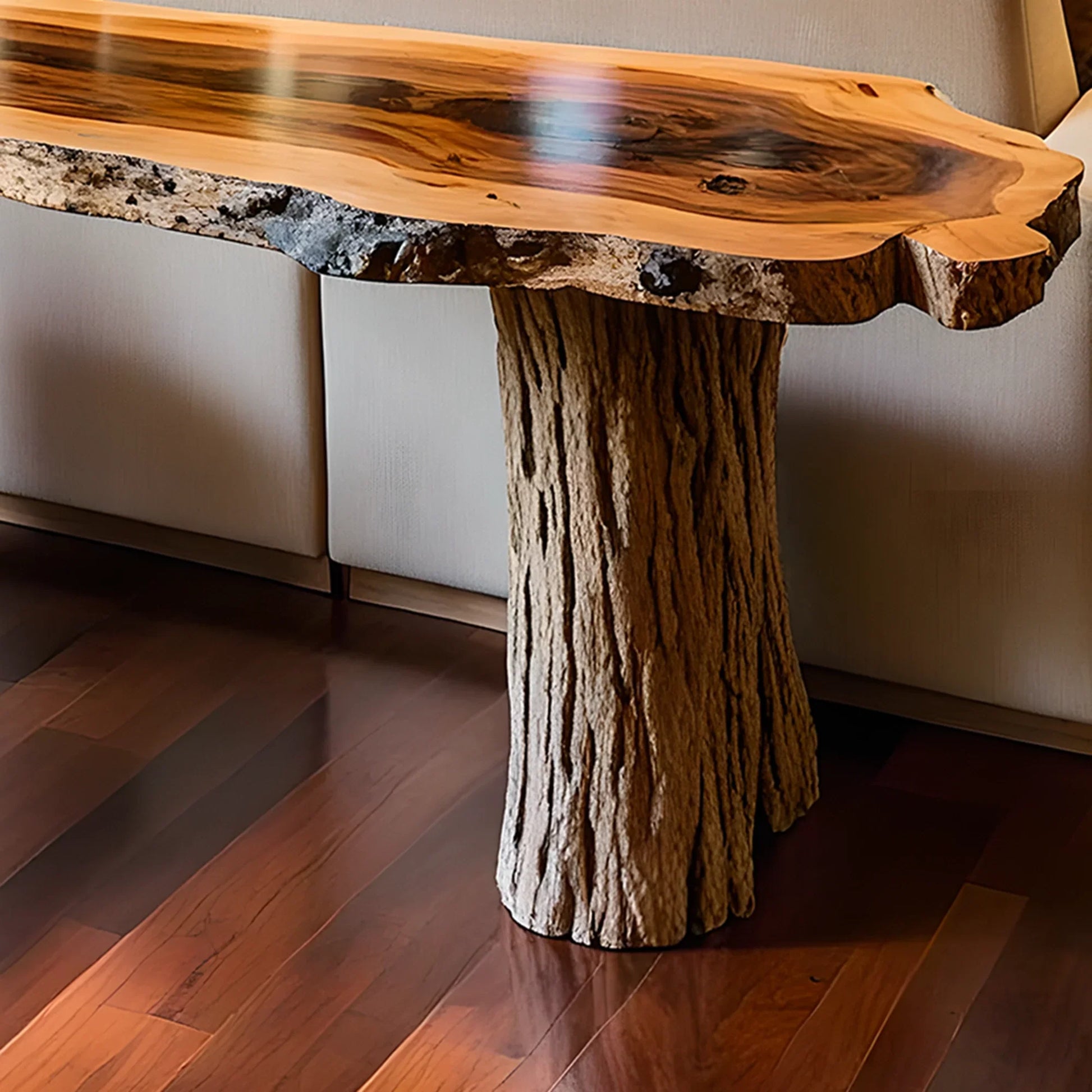 Handmade Rustic Natural Wood Console Table – Narrow Entryway Table for Country House, Stylish and Functional 