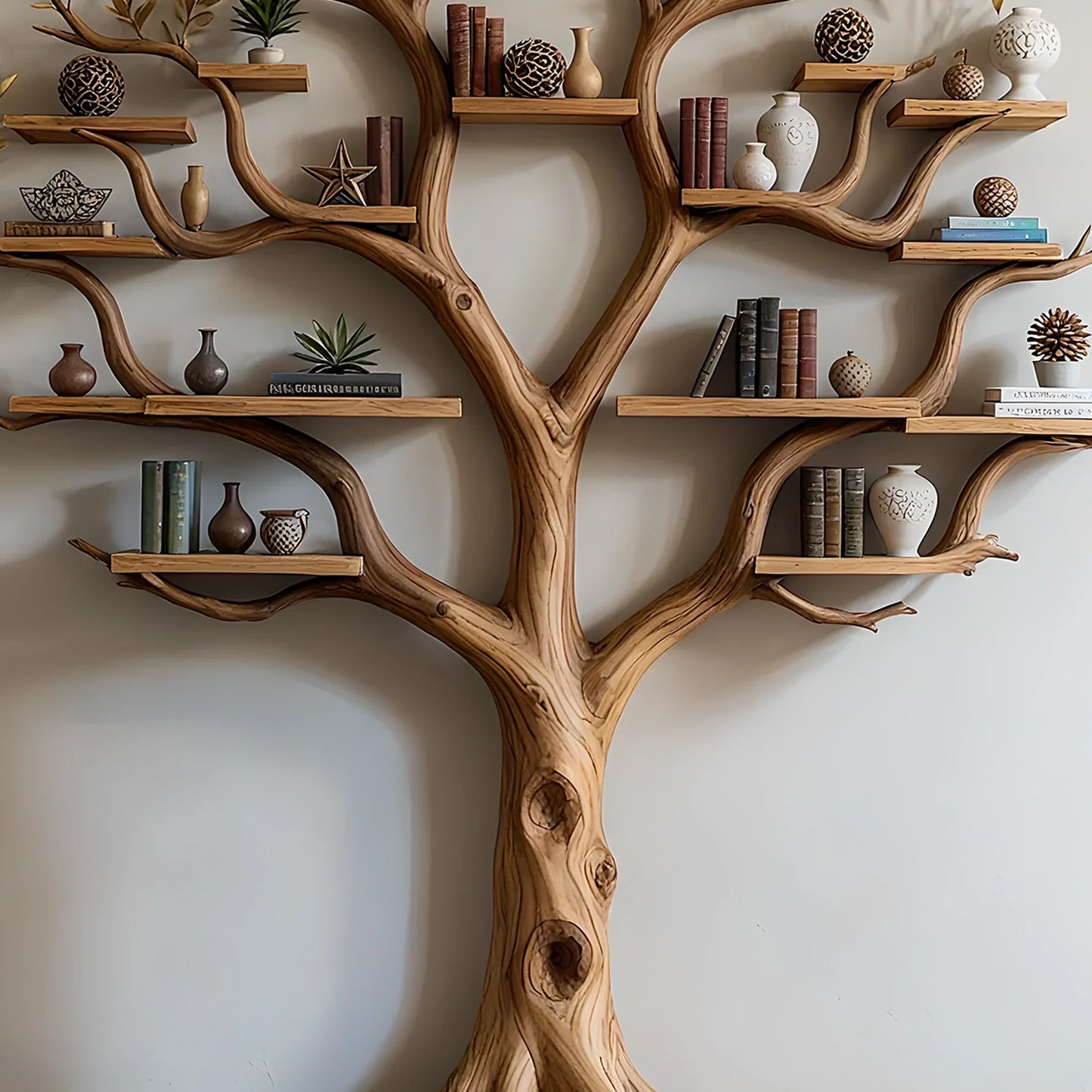 Handmade Tree Shaped Bookshelf – Natural Wood Book Rack 