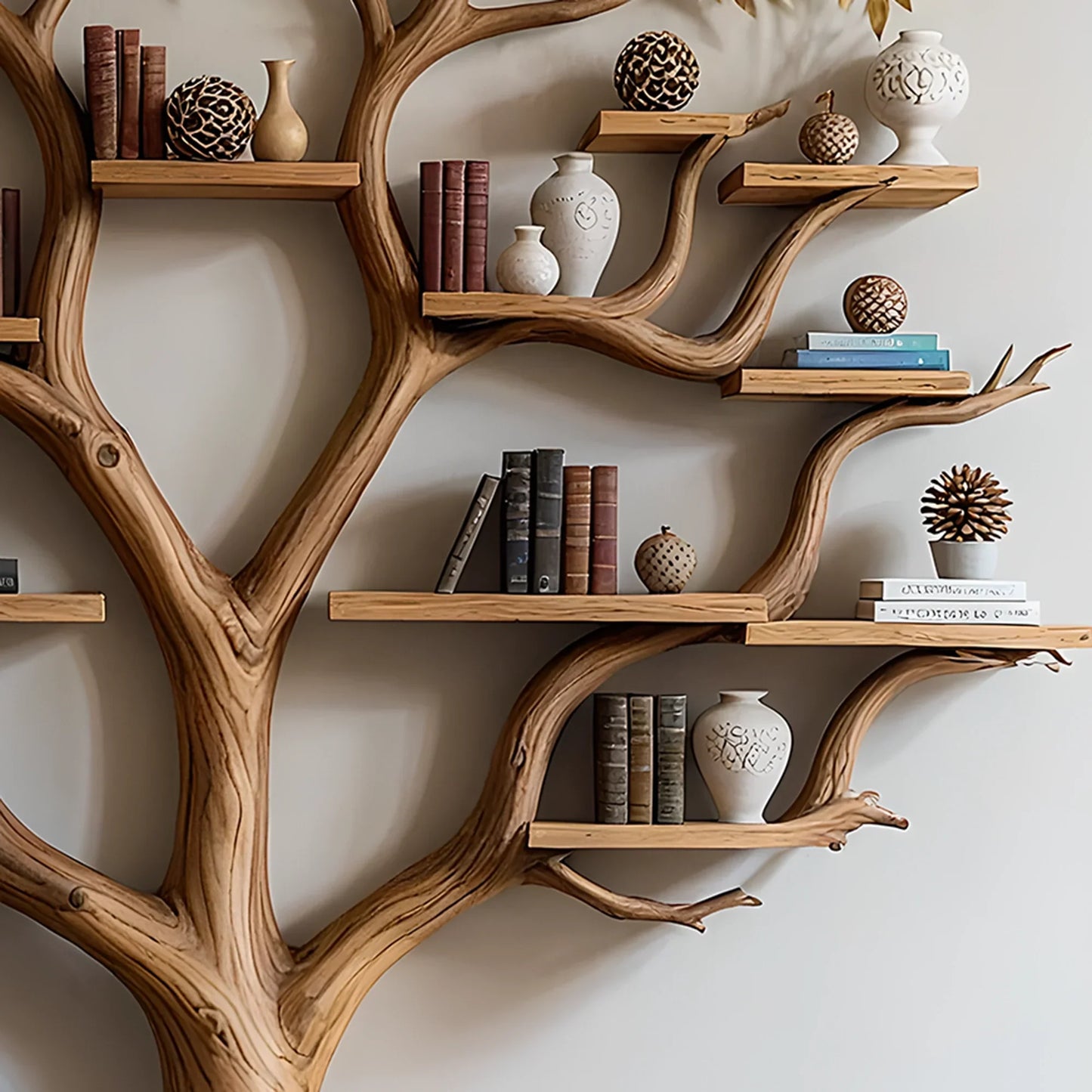 Handmade Tree Shaped Bookshelf – Natural Wood Book Rack 