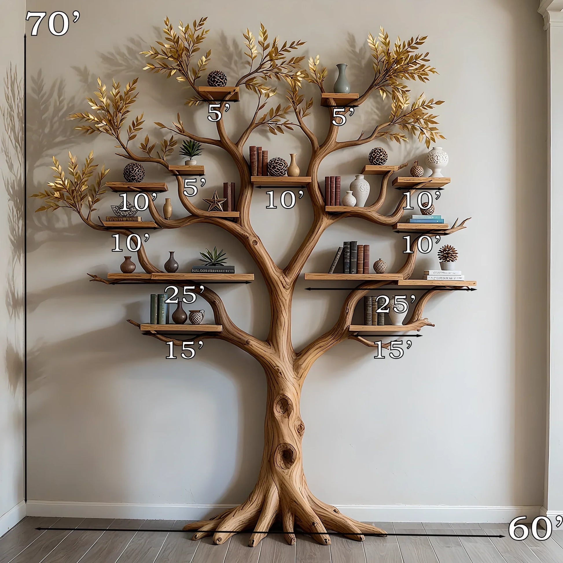 Handmade Tree Shaped Bookshelf – Natural Wood Book Rack 