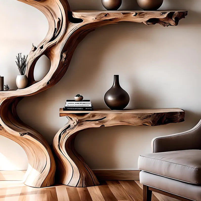 Handmade Wooden Bookshelf – Natural Wood Floating Shelf for Baby Room Decoration. 