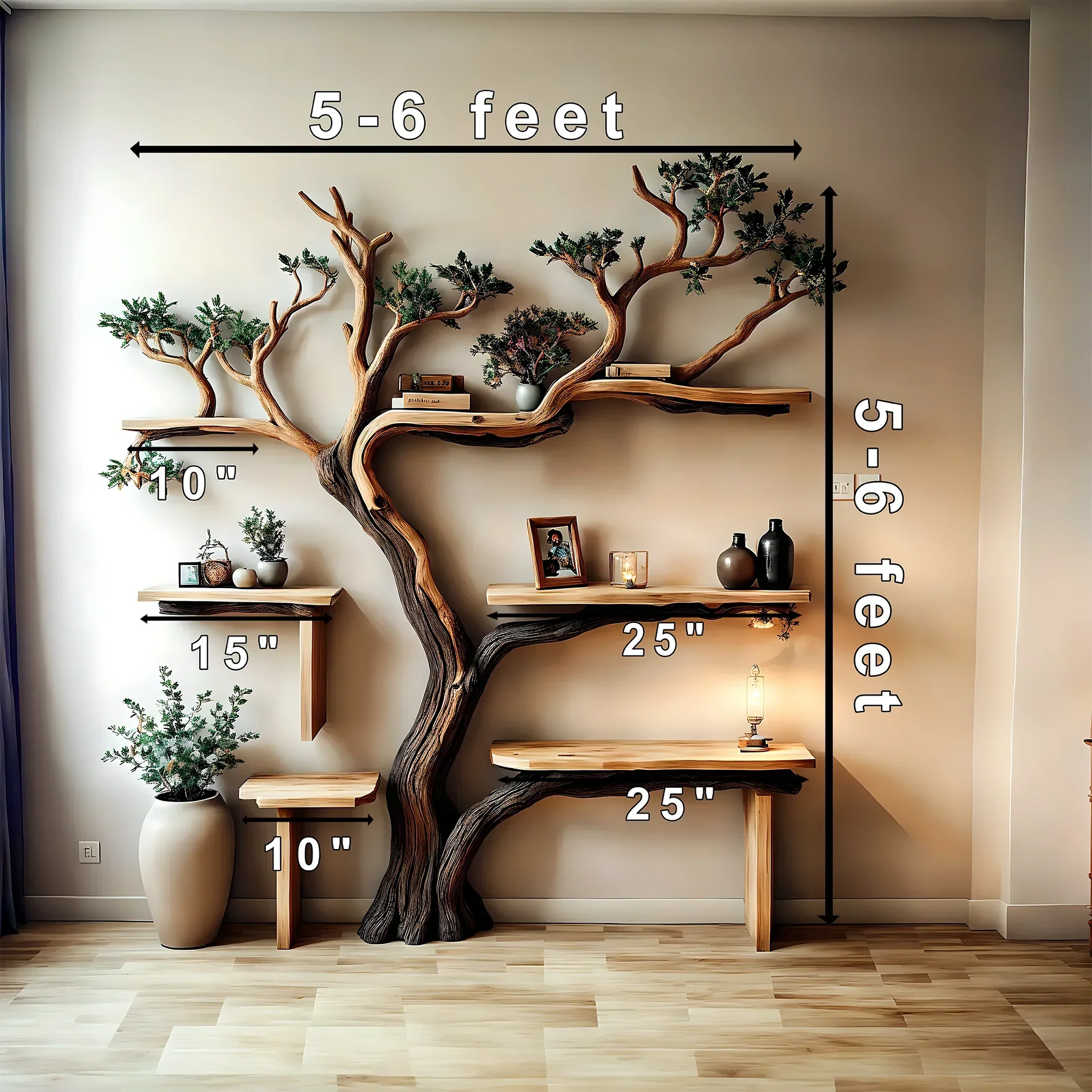Handmade natural wooden tree branch bookshelf, children's room bookshelf, gift 