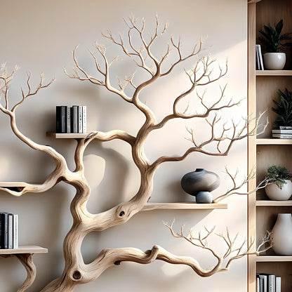 Handmade tree branch bookshelf, natural wood, preschool bookshelf, children's room bookshelf, solid wood floating shelf 