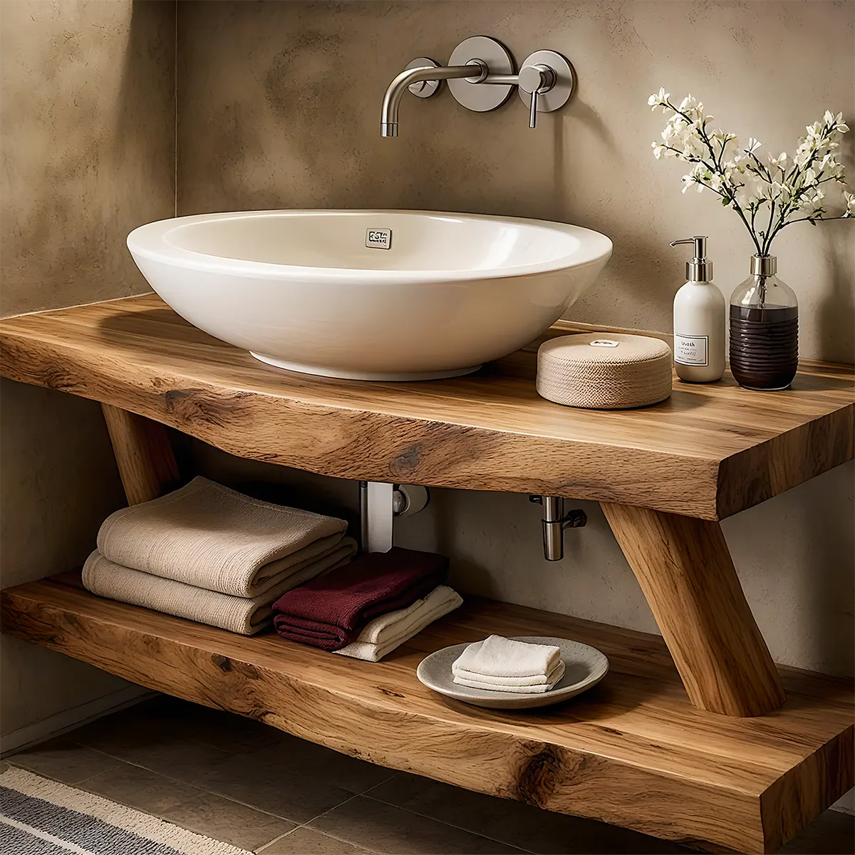 Harmony Oak Vanity – Solid Wood Spa Bathroom Design - Rustira