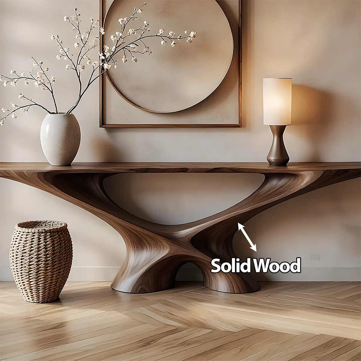 Infinity Loop Walnut Console Table – Sculptural Wood Design - Rustira