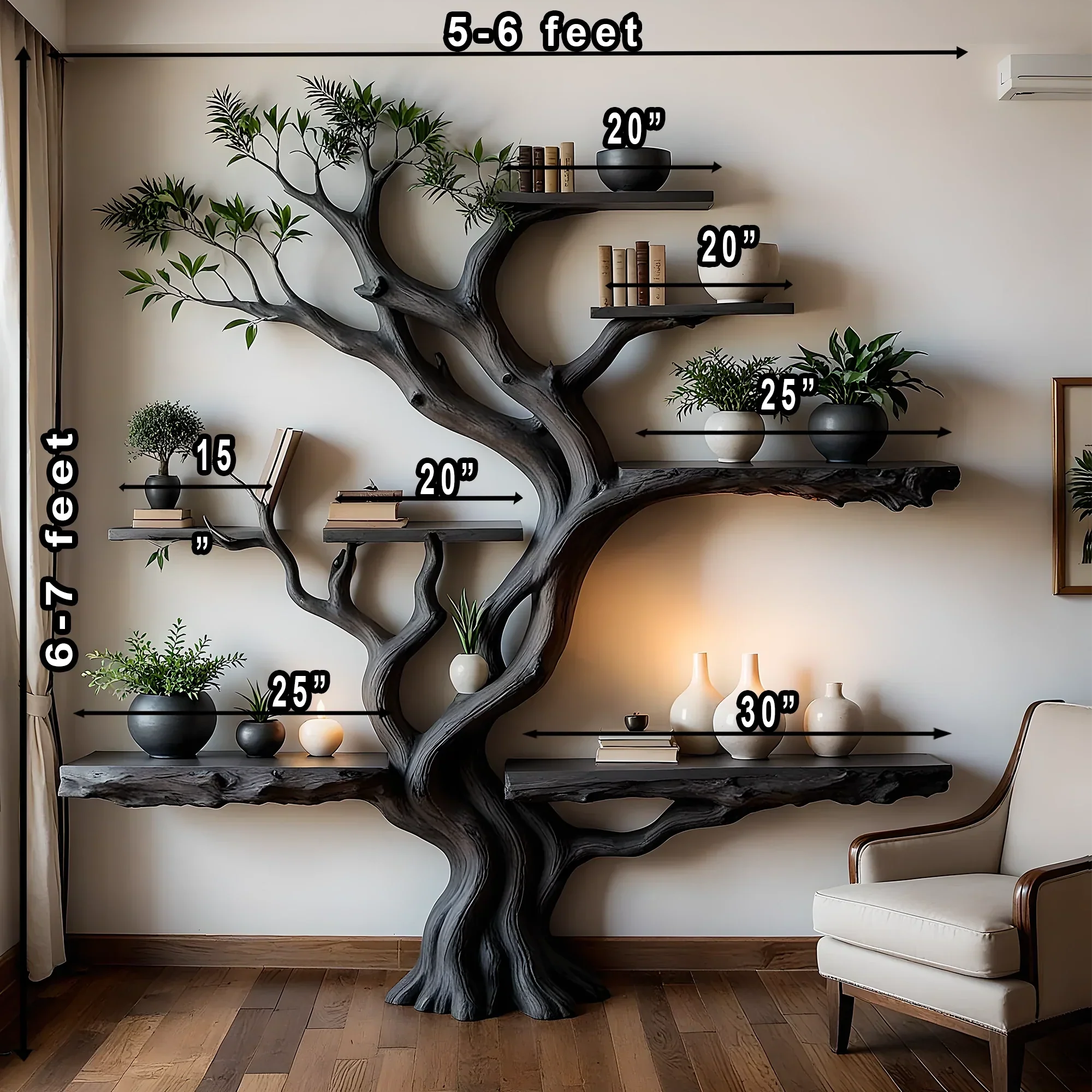 Tree Design Bookshelf – Rustic Charm in Solid Wood 